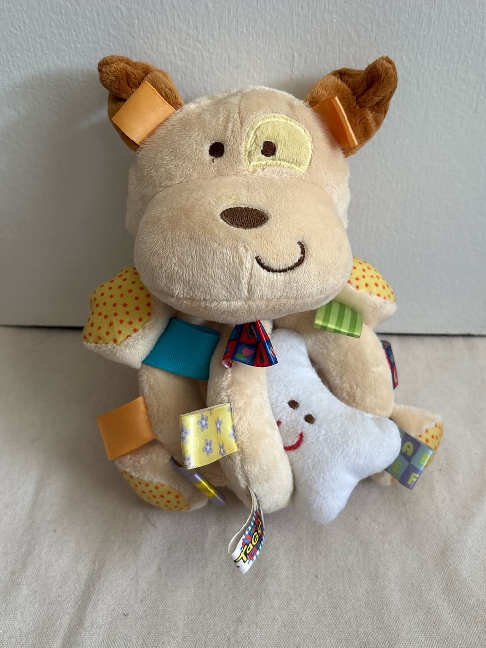 Taggies Earlyears Puppy Dog Toy Sensory Ribbon Tags Rattle 8”